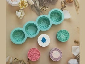 Molde silicona 4 jabones redondos labrados